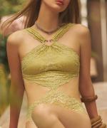 Light Petal カッティングデザインレースボディスーツ,テディ