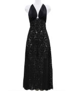 Melodie レースコンビロングドレス