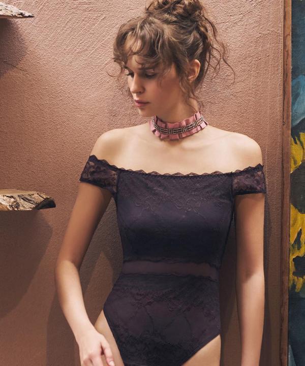 Signal オフショルレースボディスーツ,テディ